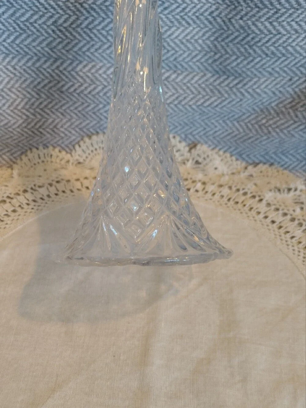 Clear Cut Glass Trumpet Vase - Elegant Home Accent